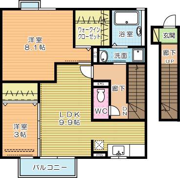 エスペランサ中曽根(2DK/2階)の間取り写真
