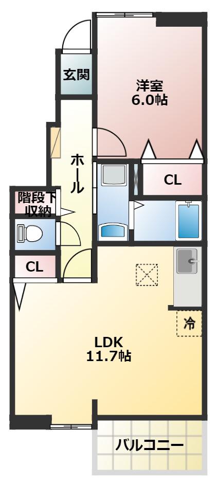 ルミエール(1LDK/1階)の間取り写真