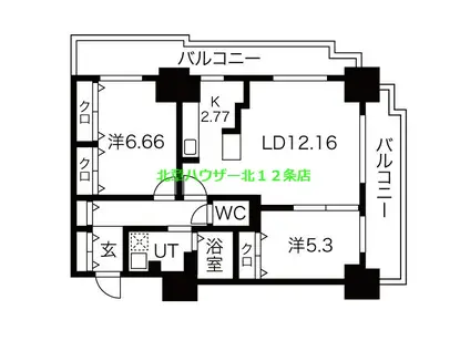 パシフィックタワー札幌(2LDK/10階)の間取り写真