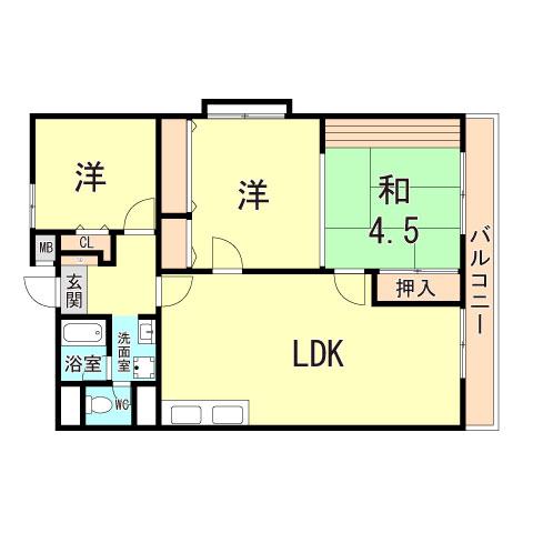 メゾン霞ヶ丘(3LDK/4階)の間取り写真