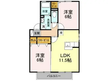 ボヌールC(2LDK/2階)の間取り写真