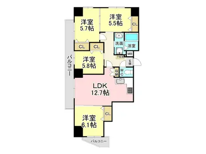 ル・シエル(4LDK/9階)の間取り写真
