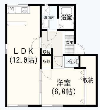 フォーレント若楠(1LDK/2階)の間取り写真