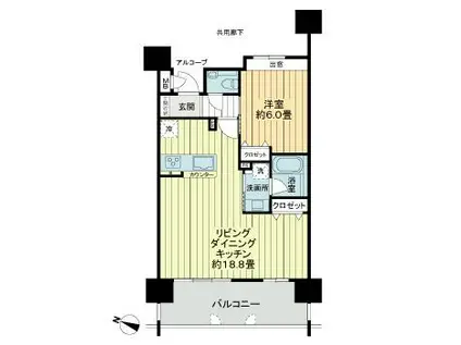 ワイズエステムコート北谷美浜センタータワー(1LDK/9階)の間取り写真