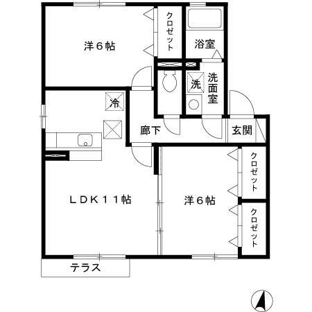 パークヒル A棟(2LDK/1階)の間取り写真
