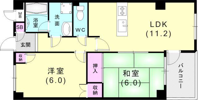 リバーコート湊川PARTII(2LDK/4階)の間取り写真