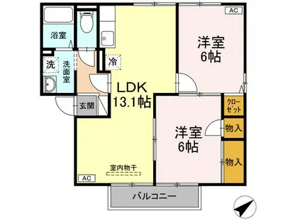 グランディールA棟(2LDK/2階)の間取り写真