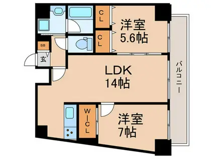 ポルタ二グライースト(2LDK/2階)の間取り写真