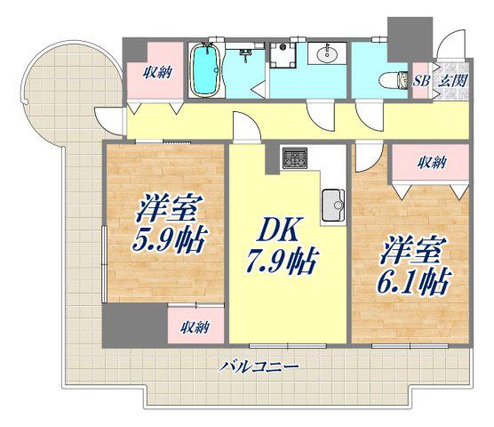 芦屋ニューコーポⅠ番館(2LDK/5階)の間取り写真