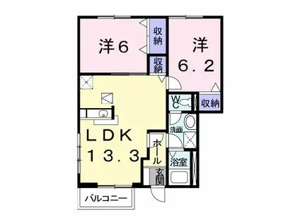 パルシモン I(2LDK/1階)の間取り写真