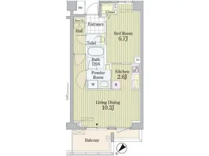 PRIMEURBAN東中野COURT 旧ACOLT新宿落合(1LDK/2階)の間取り写真