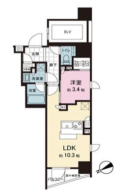 ザ・ライオンズミレス蔵前(1LDK/14階)の間取り写真