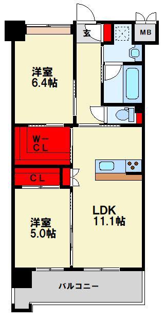 ウィングス西本町(2LDK/7階)の間取り写真