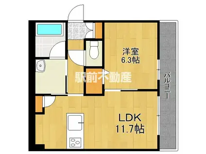 プラザ新鳥栖(1LDK/3階)の間取り写真