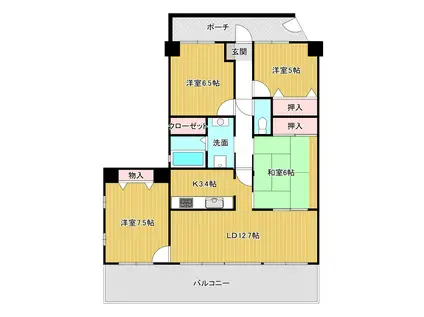 サーパス西城内一番館(4LDK/3階)の間取り写真