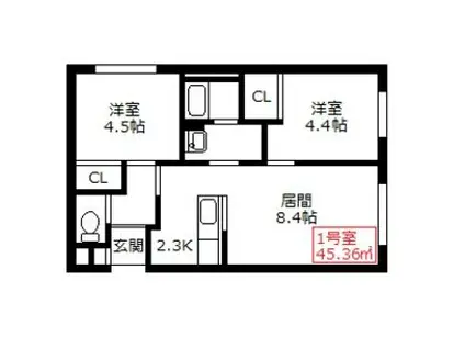 フォレストR-II(2LDK/3階)の間取り写真