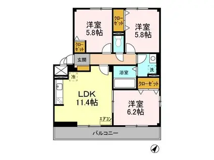 コンフォート新柏(3LDK/3階)の間取り写真