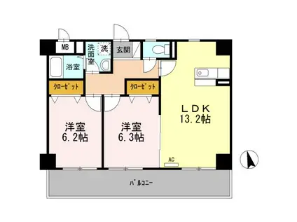 フルールアラハ(2LDK/4階)の間取り写真