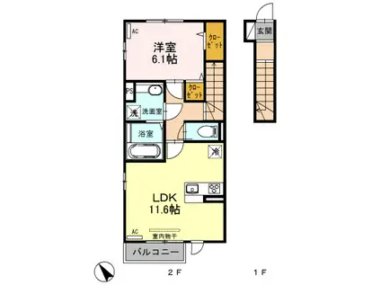 フォレストパークサイド野間島(1LDK/2階)の間取り写真