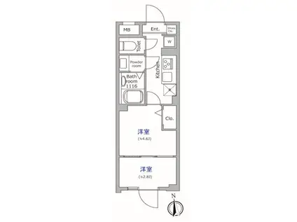 グローリオシェルト池袋本町(2K/4階)の間取り写真