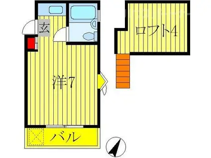 フラットアサミ(ワンルーム/2階)の間取り写真