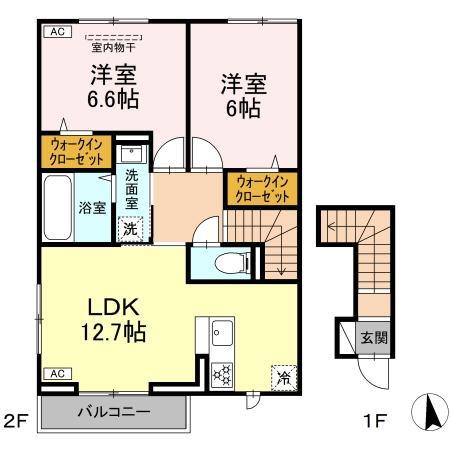 フォルテーヌ・イイクラⅡ(2LDK/2階)の間取り写真