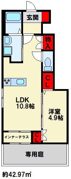 ルミナーレ上上津役(1LDK/1階)の間取り写真