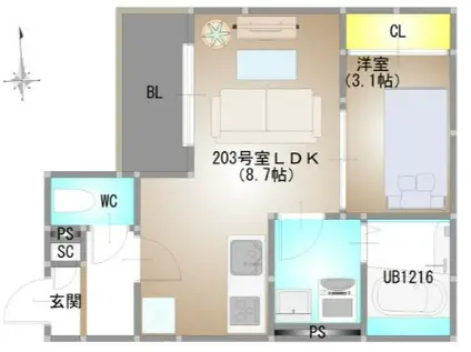 REGALEST 下伊福本町IV(1LDK/2階)の間取り写真