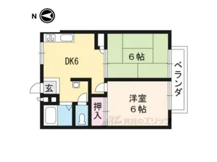 ラフィネ北白川B棟(2DK/1階)の間取り写真