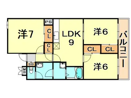 オーリッツコート甲南山手(3LDK/1階)の間取り写真