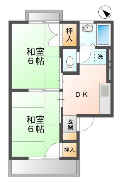 ハウスJJ(2DK/2階)の間取り写真