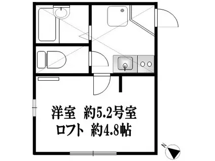 リーヴェルポート横浜三ツ沢III(1K/2階)の間取り写真