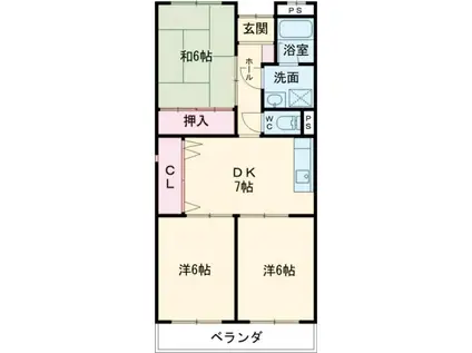 コーポサンライズ(3DK/2階)の間取り写真