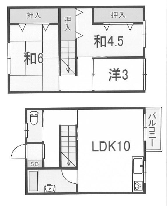 明舞第6団地14号(3LDK/2階)の間取り写真