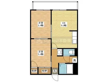 プリムローズ A棟(2DK/2階)の間取り写真