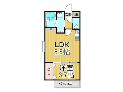 SMITH武庫川(1LDK/2階)の間取り写真