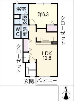 ミルト A(1LDK/1階)の間取り写真