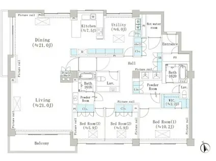 マリックス島津山(3LDK/3階)の間取り写真