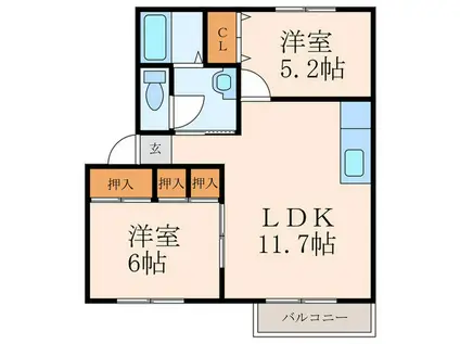 ディアス南王子 B(2LDK/2階)の間取り写真