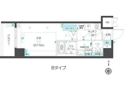 ZOOM市谷本村町(1K/11階)の間取り写真