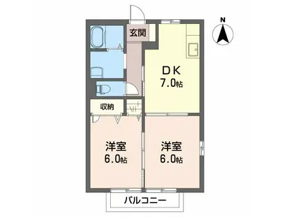 ピースフル(2DK/1階)の間取り写真
