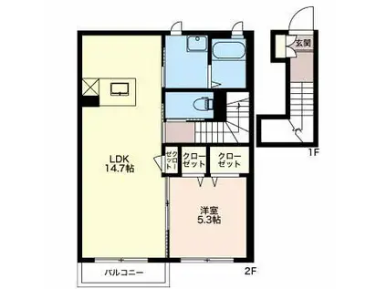 オークコート(1LDK/2階)の間取り写真