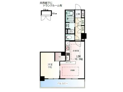 ライブタワー武蔵浦和(1LDK/15階)の間取り写真