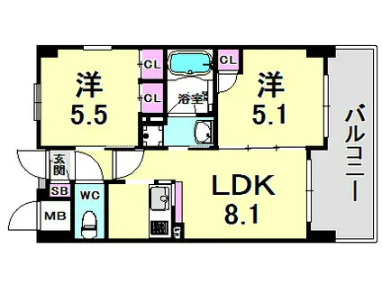 エステムプラザ神戸西IVインフィニティ(2DK/6階)の間取り写真