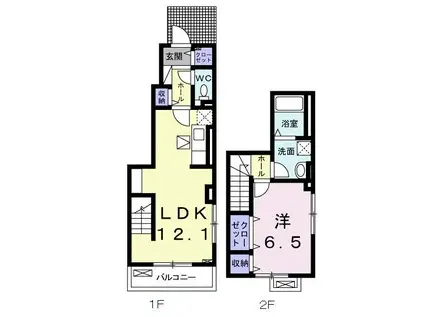 ロワゾーブルーF(1LDK/1階)の間取り写真