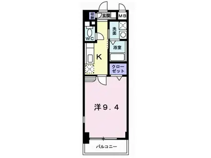 ハッピー・デン(1K/4階)の間取り写真