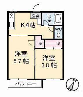 北浦コーポ(2K/2階)の間取り写真