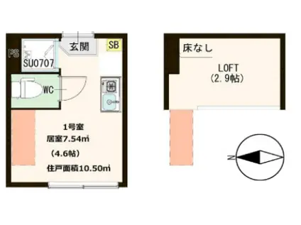 ハーモニーテラス西尾久III(ワンルーム/1階)の間取り写真