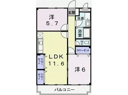 アクロポリス1(2LDK/2階)の間取り写真