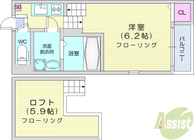 ハーモニーテラス栄Ⅱ(1K/2階)の間取り写真